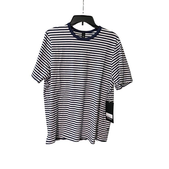 Lululemon Mens Organic Cotton Classic-Fit T-Shirt Blue & White Bold Stripe - Picture 2 of 4